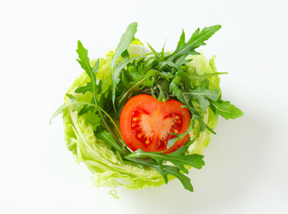 Rocket salad in lettuce bowl