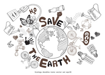 Green world drawing concept. Save the earth. Ecology doodles