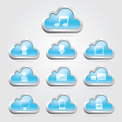 Cloud technology buttons and icons set. Vector illustration