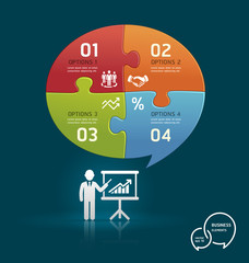 Businessman icons presentation with speech bubble puzzle number