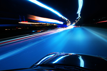 Obraz na płótnie Canvas Night, high-speed car