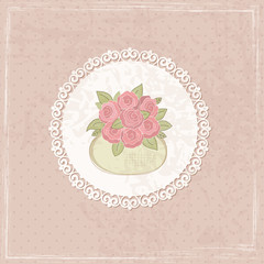 Vintage background with basket of flowers