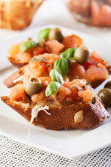 Bruschetta with olive. Selective focus