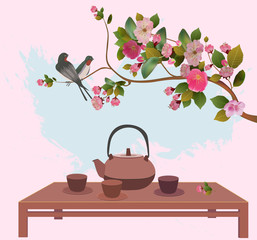 Sakura . Tea ceremony.Menu