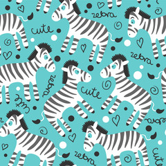 Childish seamless pattern wtih cute zebras