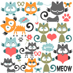 Set of cute kitty illustrations