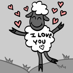 Card with cute lamb in love