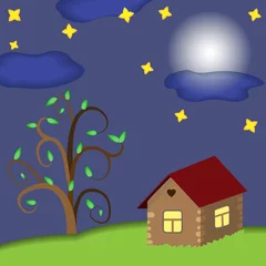 Poster Monde magique maison la nuit