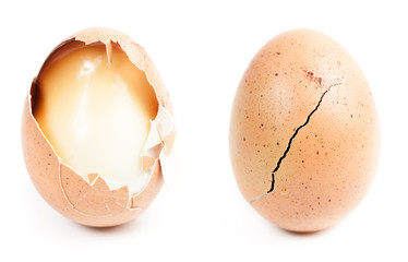 Break eggs on a white background