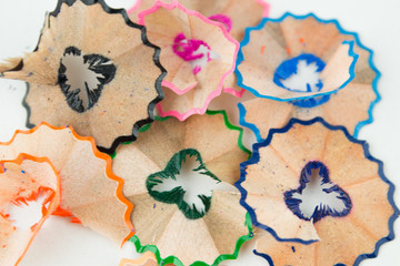 Closeup shot of colored pencil shavings