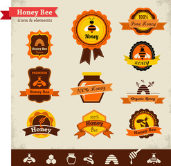 Honey bee vector label set