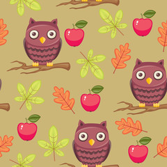 Seamless cartoon wallpaper with owls