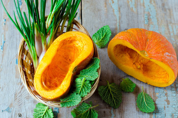 Fresh pumpkin , onions and sage