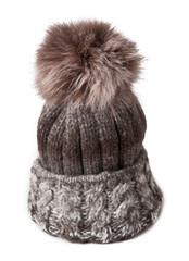 knitted hat with fur bubo
