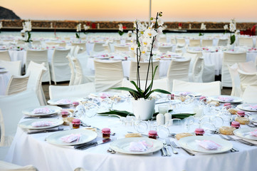 Table set up at the beach wedding