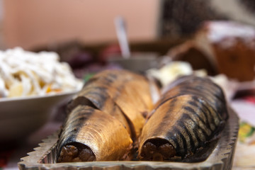 Smoked mackerel on the table
