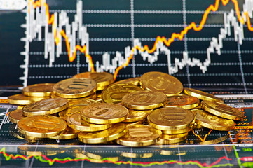 Golden coins and financial chart as  background