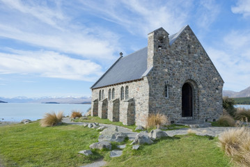 Fototapeta premium Acient church at lake front