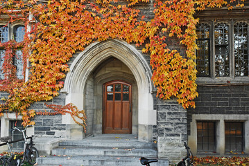 College door with fall ivy
