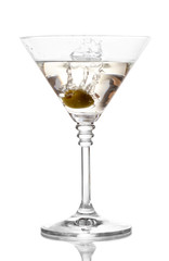 Martini glass with olive isolated on white