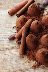 Composition of chocolate  truffles, cocoa and spices