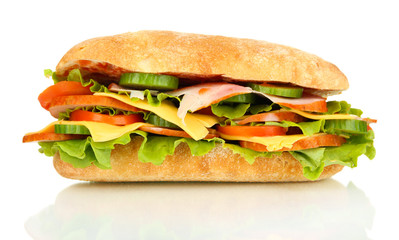 Fresh and tasty sandwich with ham and vegetables isolated