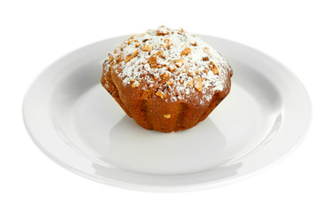 Fototapeta na wymiar Tasty muffin cake with powdered sugar
