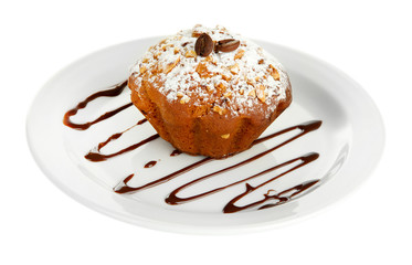 Tasty muffin cake with powdered sugar