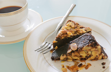 Chocolate brownie cake with almond