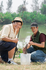 Excited fishermen