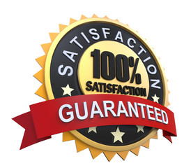 Satisfaction Guaranteed Label with Gold Badge Sign