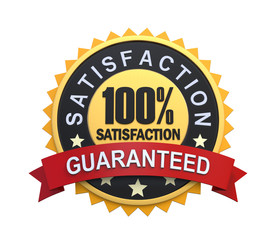 Satisfaction Guaranteed Label with Gold Badge Sign - obrazy, fototapety, plakaty