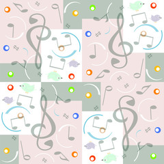 Playful seamless illustration of song birds with music notes