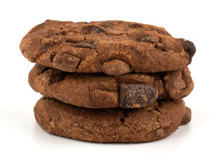 Chocolate chips cookies isolated on white