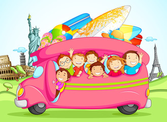 Obraz na płótnie Canvas vector illustration of kids enjoying school trip