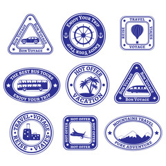 Set of travel and tourism stamps and badges