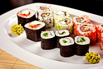 Sushi assortment with wasabi