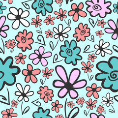 Seamless pattern with cute flowers