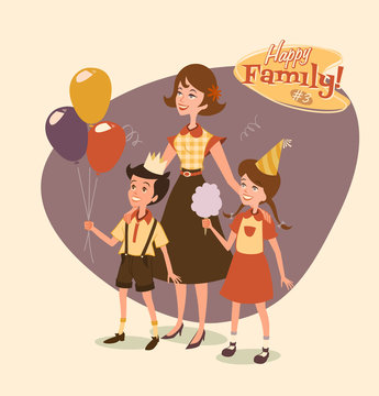 Retro family illustration