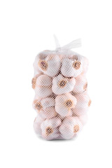 A packet of garlic isolated on white