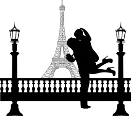 Foto op Canvas Paar verliefd op bloemen voor de Eiffeltoren in Parijs © tinica10