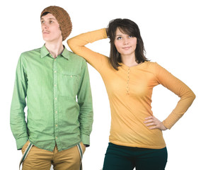 Fototapeta premium young people find out the relationship isolation on a white