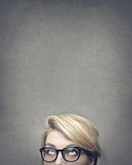 woman looks up