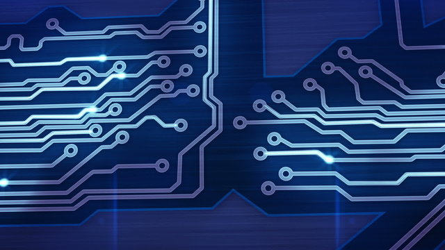 blue digital circuit board and signals pan loop