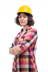 young girl in a helmet builder