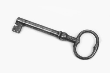 one iron key on a white background