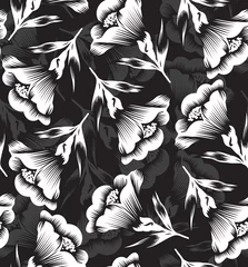 Papier Peint photo Fleurs noir et blanc Fond d& 39 écran design floral sans couture