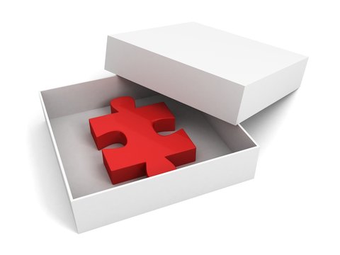 Red Puzzle Peace In Opened White Gift Box