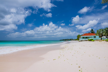 White Sand Beach with a Colourful Beachfront House