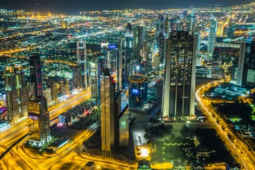 Foto op Plexiglas Dubai downtown night scene with city lights, © Sergii Figurnyi